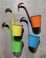 4 tin flower pots - bright colors