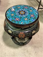Chinese Cloisonné Drum Stool Black Lacquer with