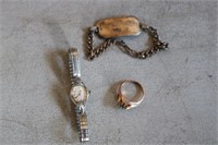 Vintage Bulova Watch, 18kt GF Ring, Bracelet