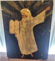 Naive Moses & Commandments, Oil on Plank