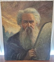 Moses with Commandments Tablet, Oil on Board