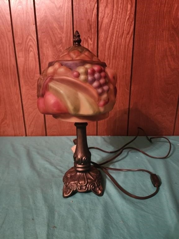 Vintage Table Lamp w/Reverse Painted Art Fruit