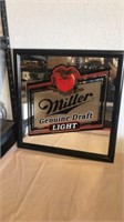 20”x20” Miller Genuine draft light beer mirror