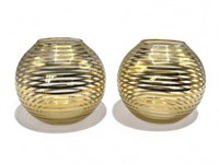 Pair of vintage gold-striped tea light holders