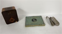 Omar Cigarettes tin, wooden playing card box, (2)