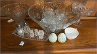 Lot of glass items including candy bowls, salt