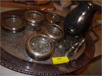 Large Silverplate Platter-Pitcher-10 Coasters