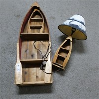 Country Primitive Wooden Boat Shelf & Lamp