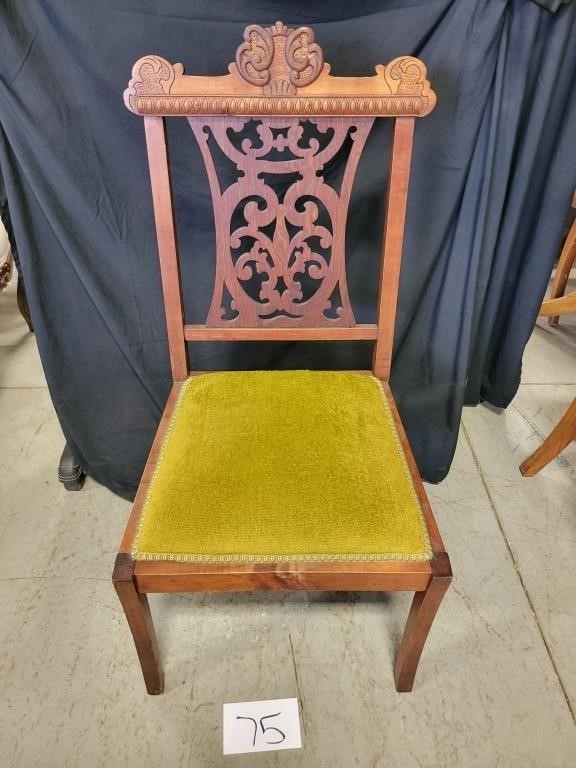 Wooden Ornate Carved Upholstered Chair