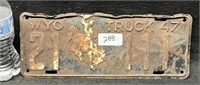 1947 WYOMING LICENSE PLATE