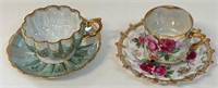 TWO LOVELY FOOTED BONE CHINA CUPS & SAUCERS -
