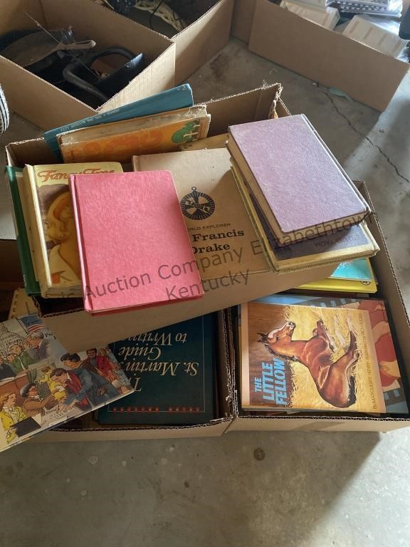 Three boxes of assorted books, some children’s