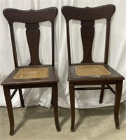 (AN) Pair of wood chairs with caned seat. Bidding