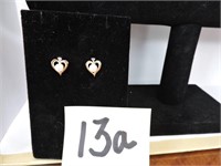 P 14K Heart Earrings with Pearl and Diamond Accent
