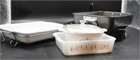 VTG CASSEROLE DISHES & NEW ROASTING PANS