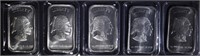 5-1oz .999 SILVER BARS “INDIAN/BUFFALO