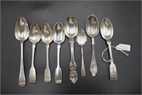 Eight various sterling silver spoons