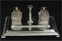 ENG. SILVER PLATED INK STAND W/ TAPER HOLDER
