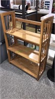 Oak fold flat three shelf display unit, works