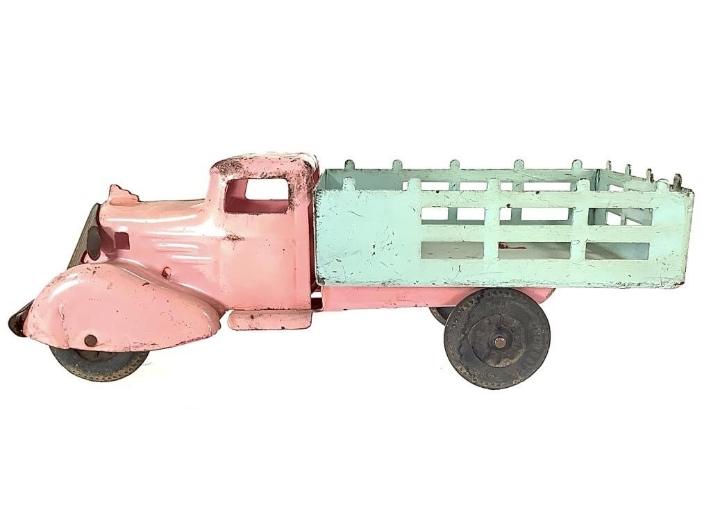 Wyandotte Painted Steel Stake Bed Truck Pink Green