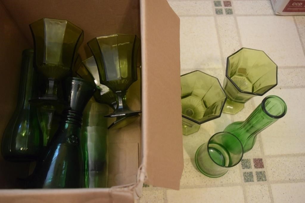 Set of Green Colored Glassware