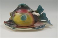 ITALY MAJOLICA FIGURAL FISH SMALL TUREEN AND PLATE