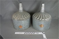 Two (2) Blue Grass galvanized metal funnels