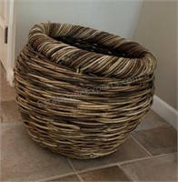 Large Handmade  Wicker Basket 17-1/2” R x 14-3/4”
