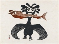PUDLO PUDLAT, INUIT, Raven With Fish, 1963 #37