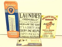 Pair of metal signs incl. Thermometer, approx