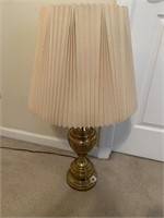 BRASS LAMP WITH SHADE, 32" TALL