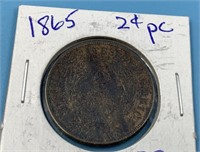 1865 US 2 cent piece, really nice, AU