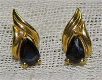 Pair 14kt YG Sapphire Post Earrings