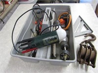 Tool Tote, pulley, square, extech tester.