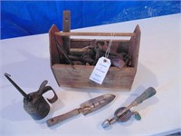 wood tool box with misc. tools
