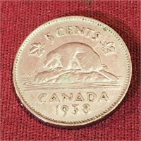 1938 Canada 5 Cent Coin