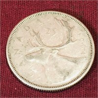 Silver 1964 Canada 25 Cent Coin