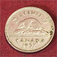 1937 Canada 5 Cent Coin