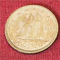 Silver 1947 Canada 10 Cent Coin