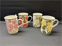 4 Collectors Series of 4 designs Roses coffee mugs