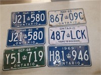 5 Single Ontario Licence Plates & One Pair