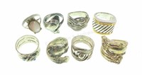 (8) Assorted Sterling Silver Rings Sizes (5.5-8)