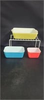 3 PYREX rectangular dishes Red, Blue, Yellow no