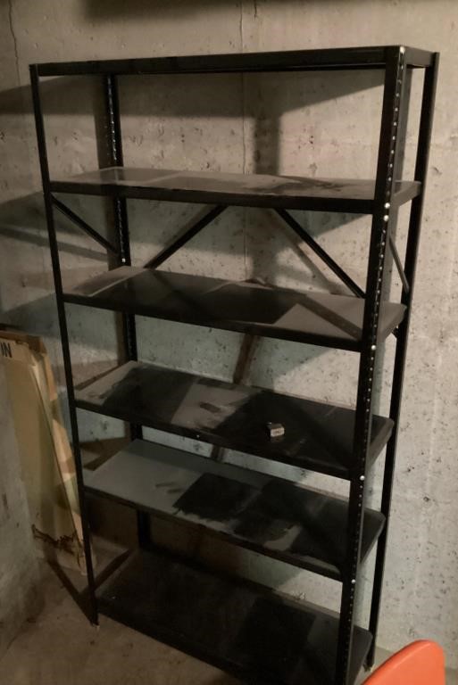 6' metal storage shelves in basement