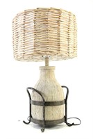 POTTERY JUG LAMP WITH WICKER SHADE