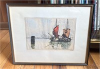 Signed & Framed Vintage Watercolor - Coastal Scene