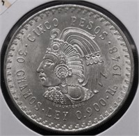 1948 MEXICO SILVER 5 PESOS CHOICE BU