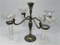 Silver Plate Vase and Candleholder