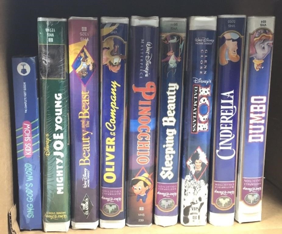 Box of 9 VHS Tapes