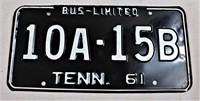 Black 1961 TN bus license plate